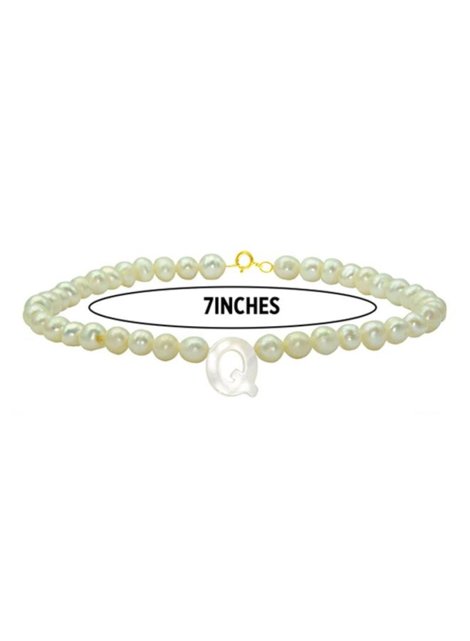 Vera Perla - 18 Karat Gold With Pearls Letter Q Luxury Pet Collar Bracelet - Image 1
