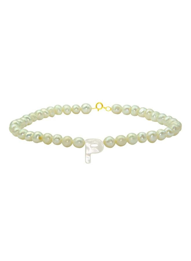 Vera Perla 18 Karat Gold Pearls Strand Letter P Bracelet - Image 1