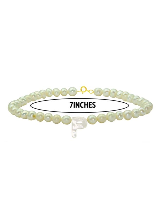 Vera Perla 18 Karat Gold Pearls Strand Letter P Bracelet - Image 2