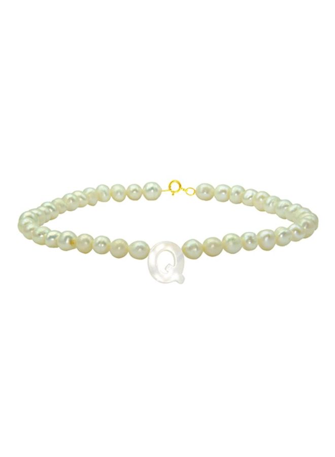 Vera Perla 10 Karat Gold With Pearls Strand Letter Q Bracelet - Image 1