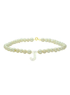 10 Karat Gold Pearls Strand Letter J Bracelet