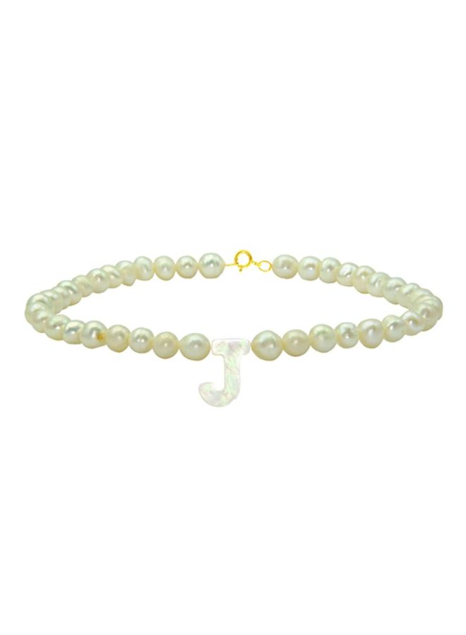 Vera Perla - 10 Karat Gold Pearls Strand Letter J Bracelet - Image 1