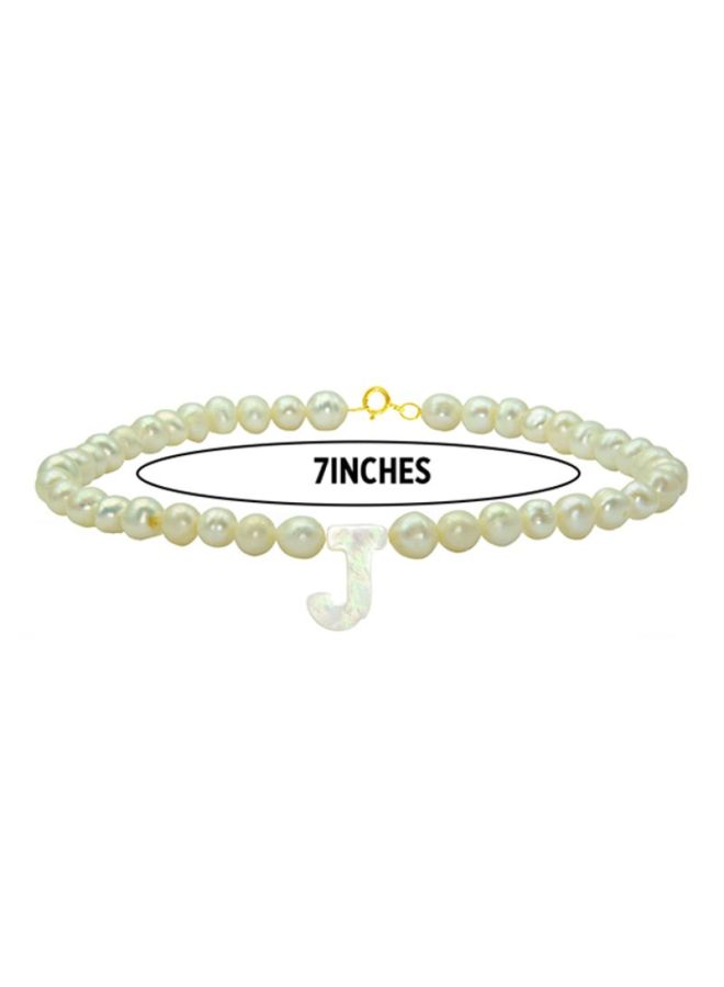Vera Perla - 10 Karat Gold Pearls Strand Letter J Bracelet - Image 1