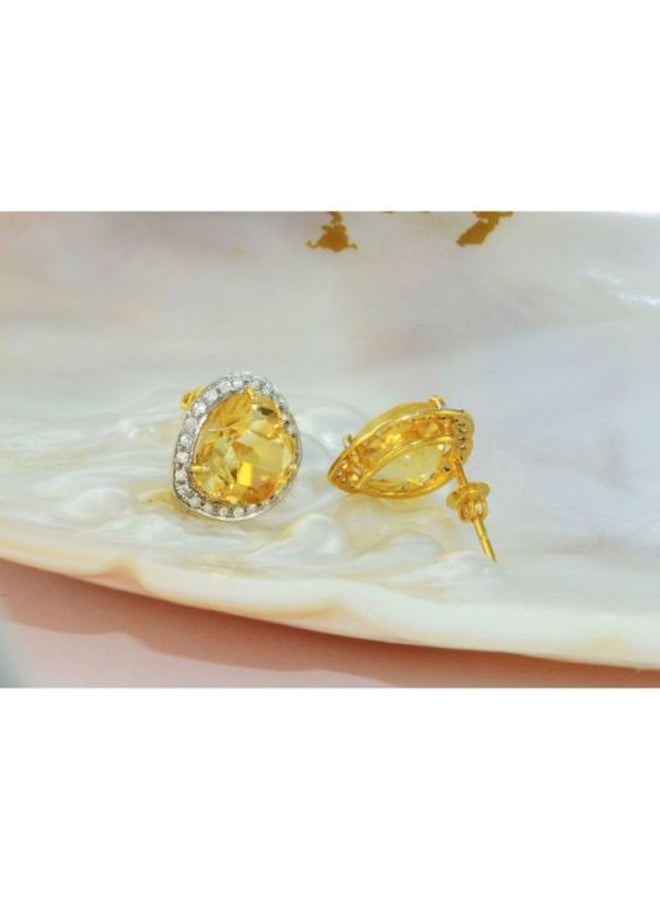 Vera Perla - 18 Karat Gold Heart Cut Citrine Diamond Earrings - Image 1