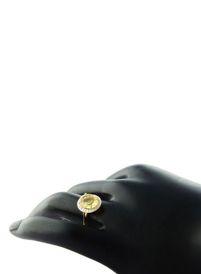 18 Karat Gold 0.12 Carat Genuine Diamond Oval Cut Citrine Ring