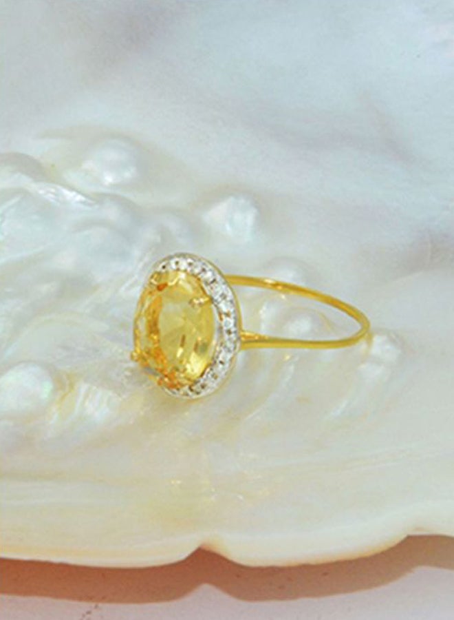 18 Karat Gold 0.12 Carat Genuine Diamond Oval Cut Citrine Ring