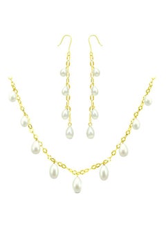 18K Gold Pearl Drops Jewelry Set