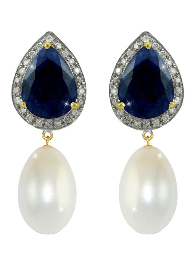Vera Perla 18 Karat Gold 0.24 Ct Diamond Sapphire And Pearl Earrings - Image 1
