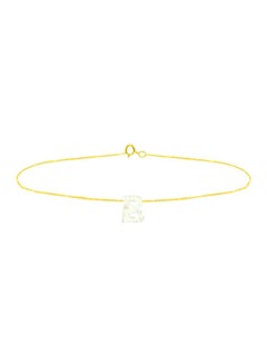 18 Karat Gold B Letter Mother Of Pearl Chain Bracelet