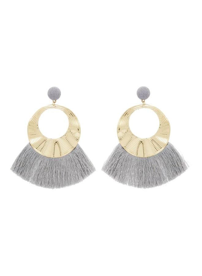 YUEJIN - Patterned Round Tassel Design Dangle Earrings - Image 1