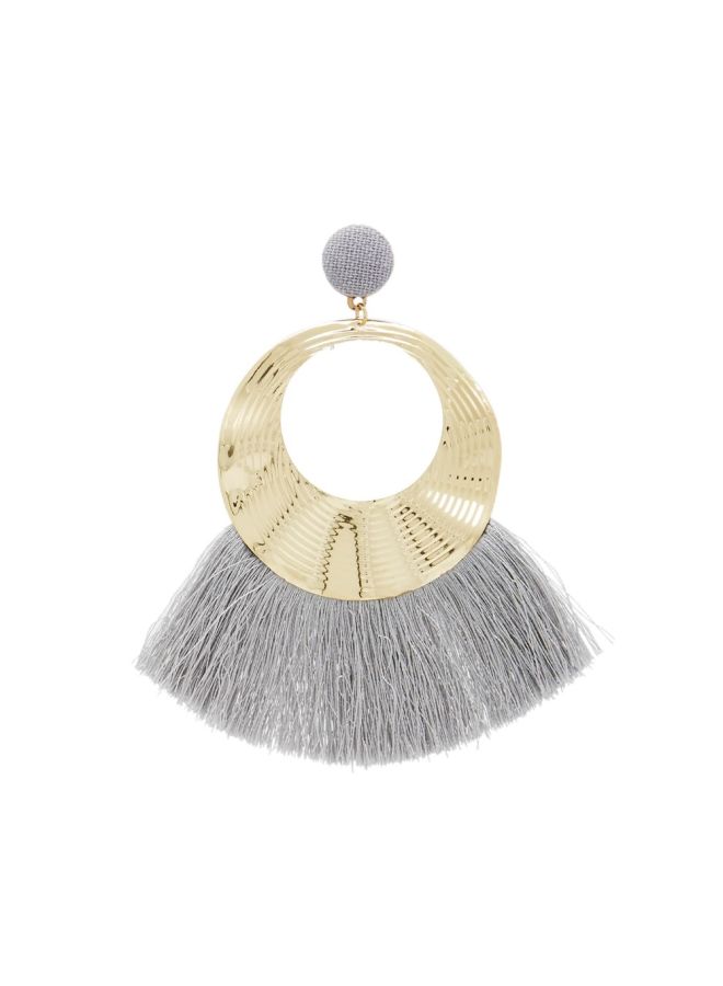 YUEJIN - Patterned Round Tassel Design Dangle Earrings - Image 1