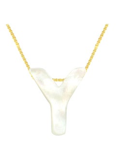 18K Gold Y Letter Mother Of Pearl Pendant Necklace