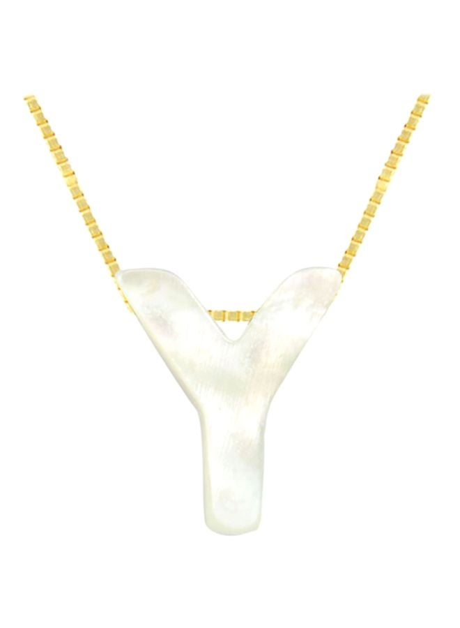 Vera Perla - 18K Gold Y Letter Mother Of Pearl Pendant Necklace - Image 1