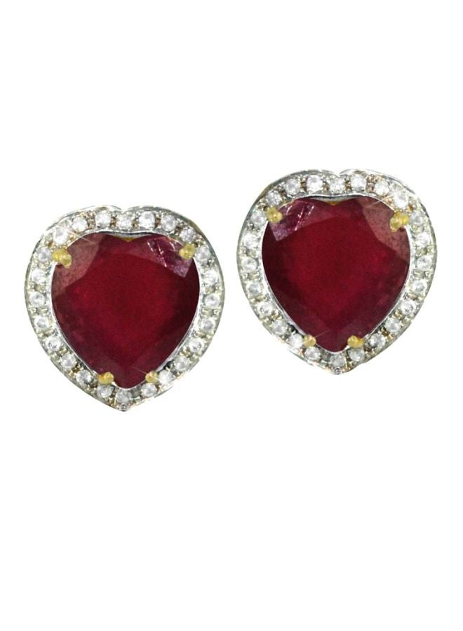 Vera Perla 18 Karat Gold Genuine Heart Cut Ruby 0.28Ct Genuine Diamonds Earrings  - Image 1