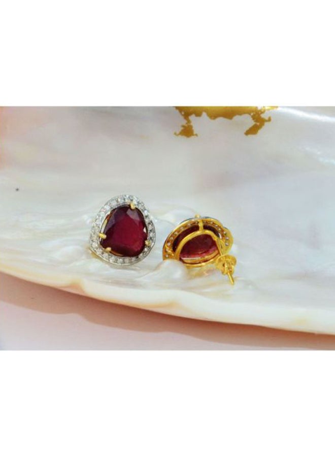Vera Perla 18 Karat Gold Genuine Heart Cut Ruby 0.28Ct Genuine Diamonds Earrings  - Image 2