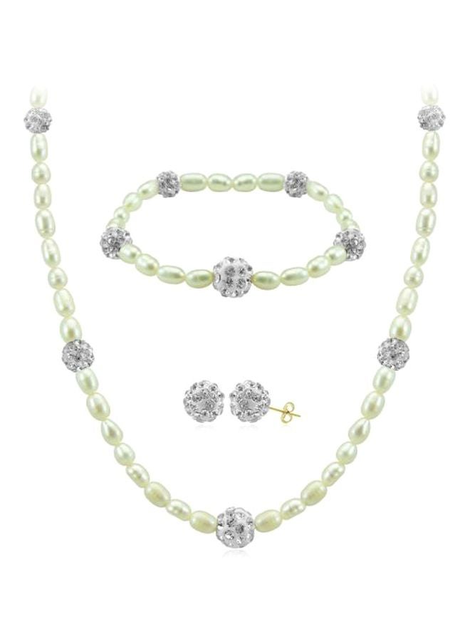 Vera Perla - 10K Gold Gradual Crystal Balls And Pearls Strand Jewellery Set - Image 1