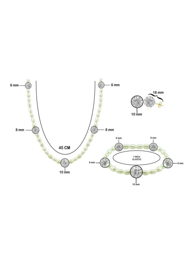 Vera Perla - 10K Gold Gradual Crystal Balls And Pearls Strand Jewellery Set - Image 1