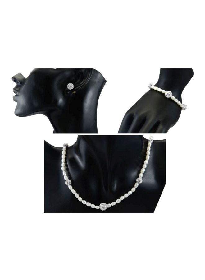 Vera Perla - 10K Gold Gradual Crystal Balls And Pearls Strand Jewellery Set - Image 1