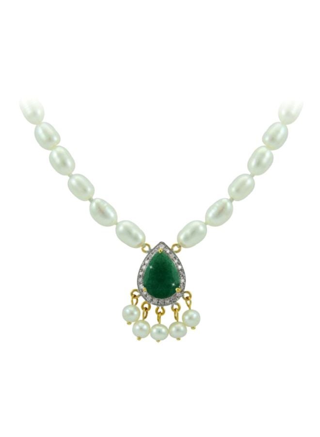 Vera Perla 18 Karat Gold 0.12Ct Diamond And Pearl Studded Necklace  - Image 1