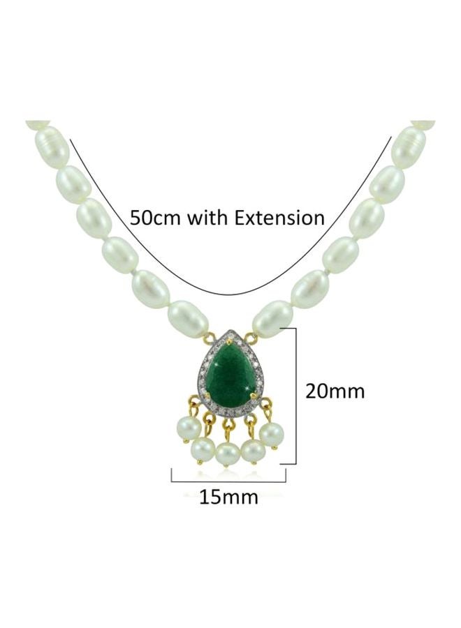 Vera Perla 18 Karat Gold 0.12Ct Diamond And Pearl Studded Necklace  - Image 3