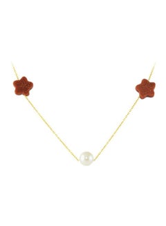 18 Karat Gold Sunstones And Pearl Star Chain Necklace