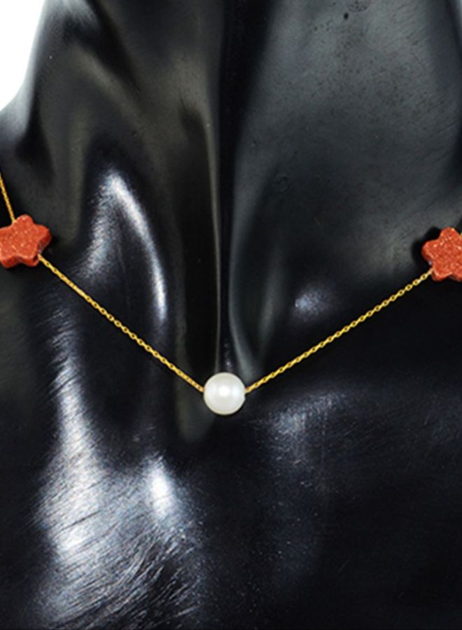 Vera Perla - 18 Karat Gold Sunstones And Pearl Star Chain Necklace - Image 1