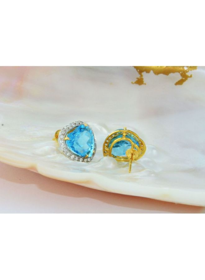 Vera Perla 18 Karat Gold 0.28Ct Diamond And Topaz Studded Earrings  - Image 2