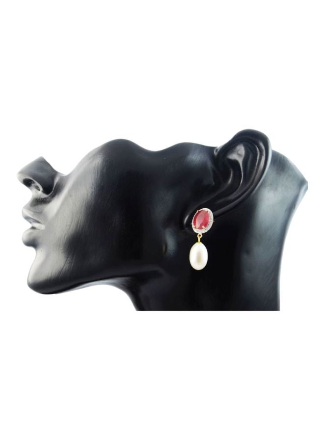Vera Perla 18 Karat Gold 0.24Ct Diamond Ruby And Pearl Studded Earrings  - Image 2