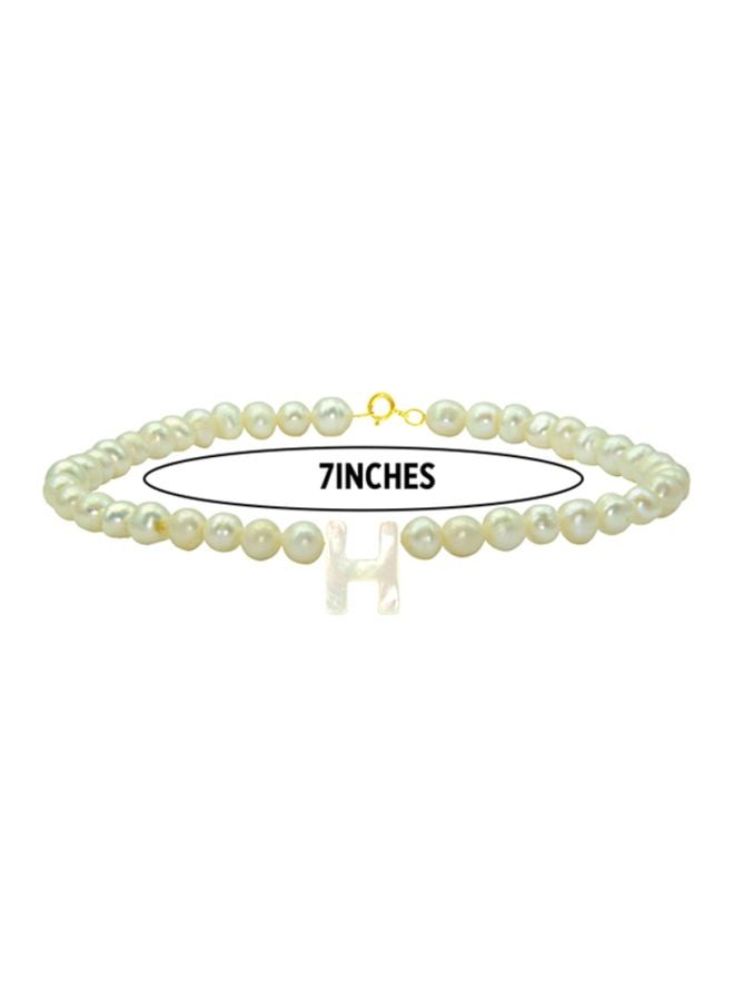 Vera Perla - 18 Karat Gold Pearl Studded Letter H Bracelet - Image 1