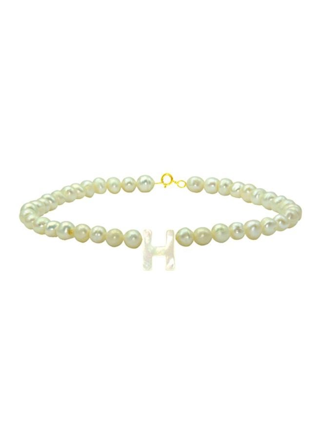 Vera Perla - 18 Karat Gold Pearl Studded Letter H Bracelet - Image 1
