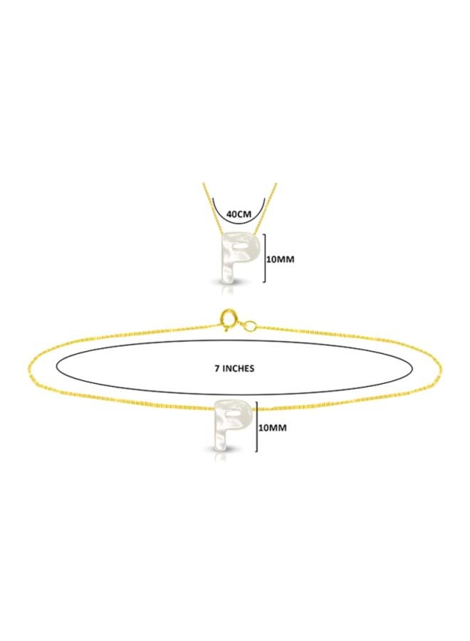Vera Perla - 18 Karat Gold P Letter Mother Of Pearl Jewellery Set - Image 1