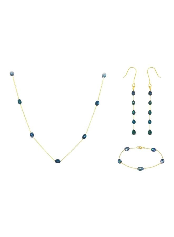 Vera Perla 10 Karat Gold Black Pearls Studded Jewellery Set - Image 1