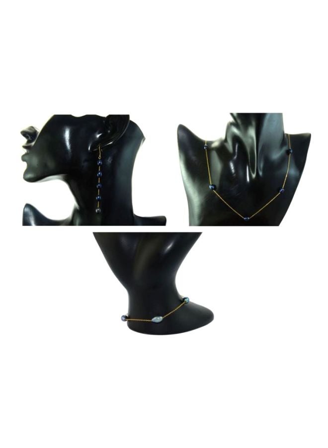 Vera Perla 10 Karat Gold Black Pearls Studded Jewellery Set - Image 2