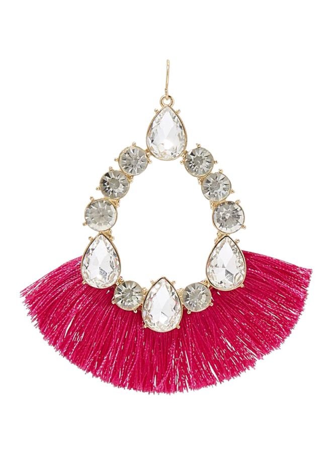 YUEJIN - Crystal Studded Tear Drop Tassel Earrings - Image 1