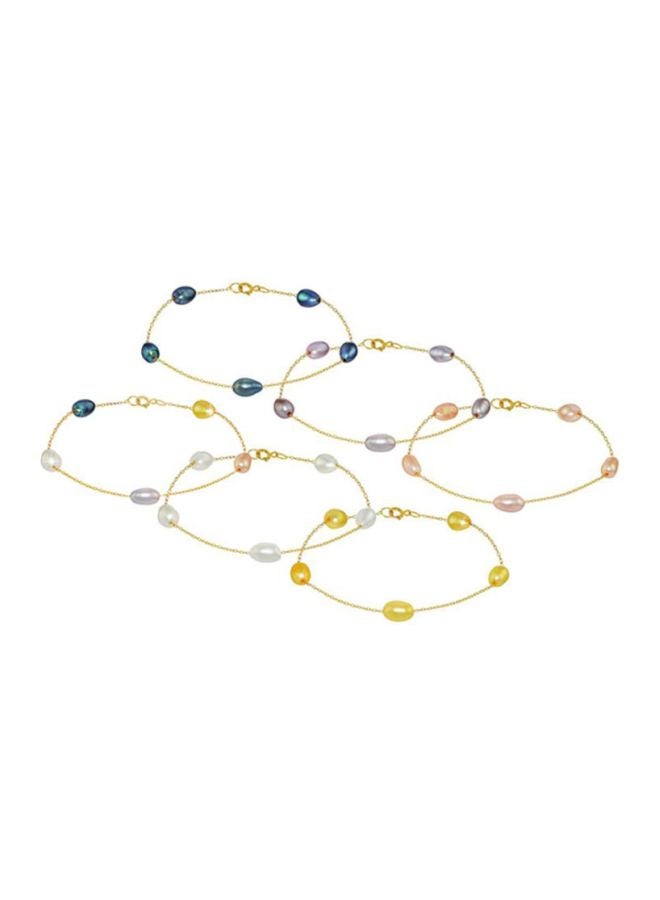 Vera Perla - 6-Piece 18 Karat Gold Pearl Studded Bracelet - Image 1