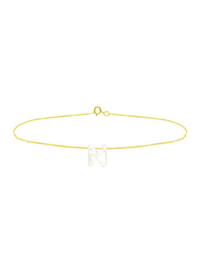 18 Karat Gold N Letter Mother Of Pearl Chain Bracelet
