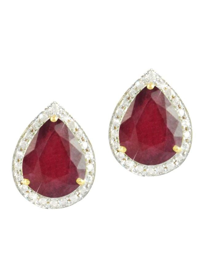 Vera Perla 18 Karat Gold Ruby And Diamond Studded Drop Earrings  - Image 1