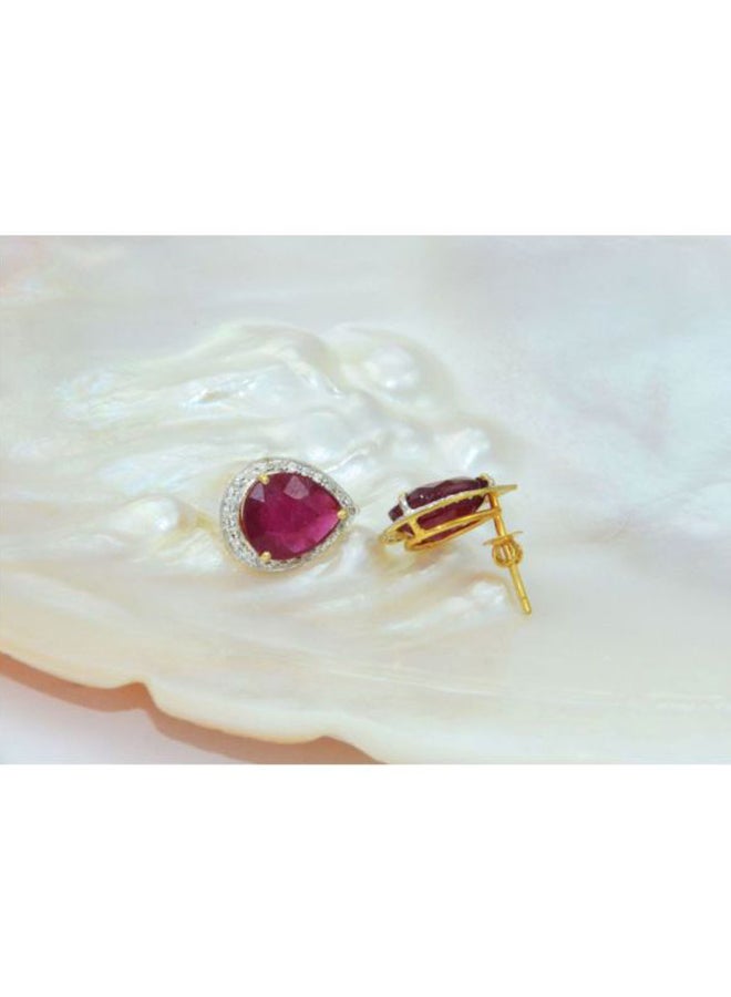 Vera Perla 18 Karat Gold Ruby And Diamond Studded Drop Earrings  - Image 2