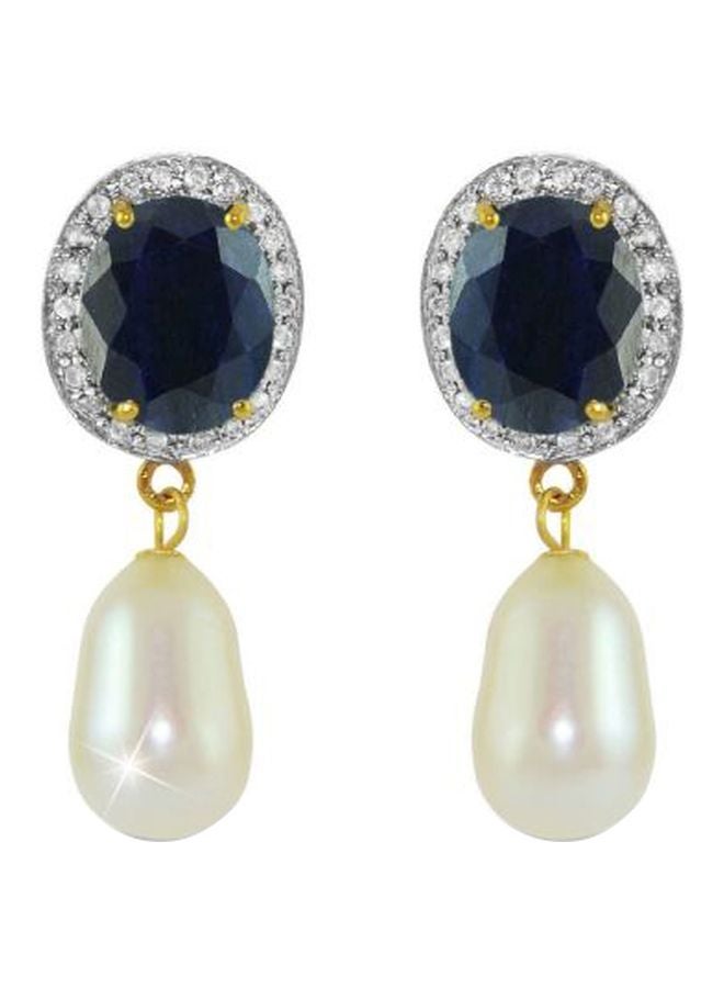 Vera Perla 18 Karat Gold Diamond Oval Sapphire And Pearl Studded Earrings  - Image 1