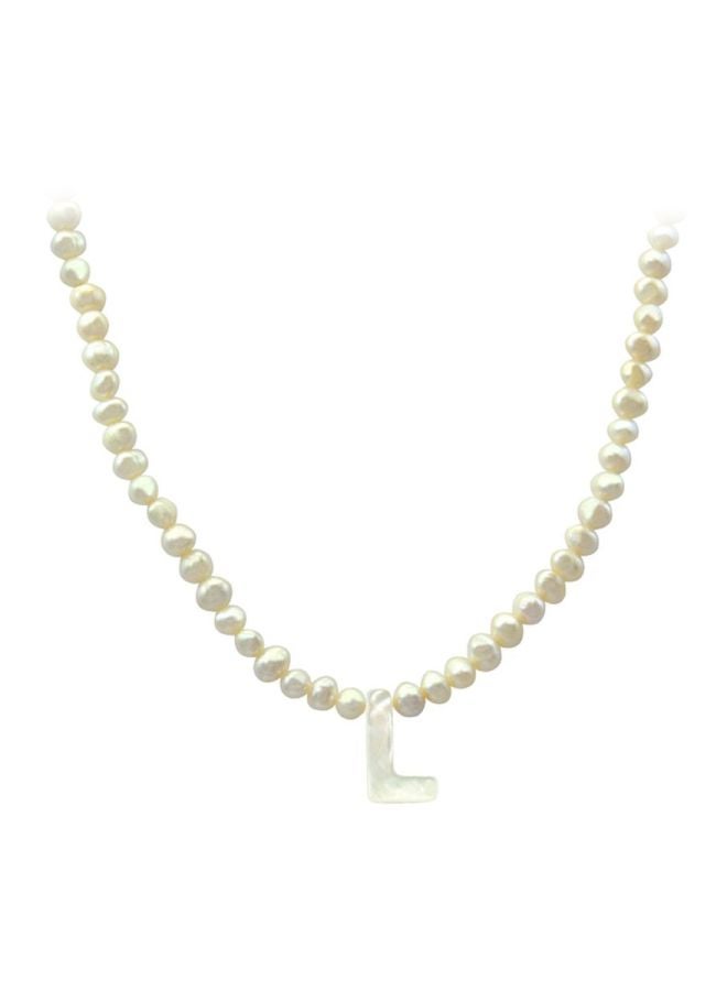 Vera Perla 10 Karat Gold Pearl Studded Letter L Necklace - Image 1