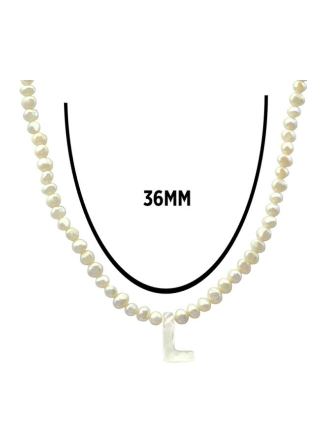 Vera Perla 10 Karat Gold Pearl Studded Letter L Necklace - Image 2