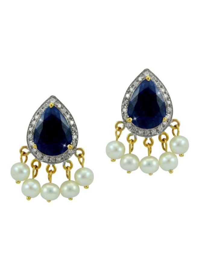 Vera Perla 18 Karat Gold Diamond And Sapphire Studded Earrings  - Image 1