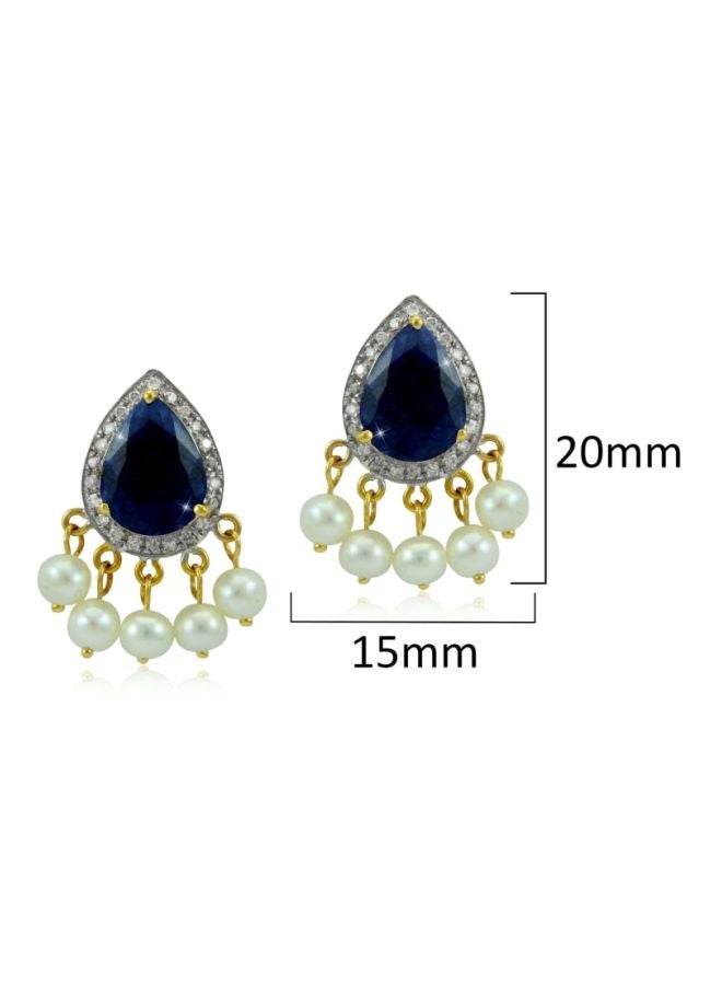 Vera Perla 18 Karat Gold Diamond And Sapphire Studded Earrings  - Image 2