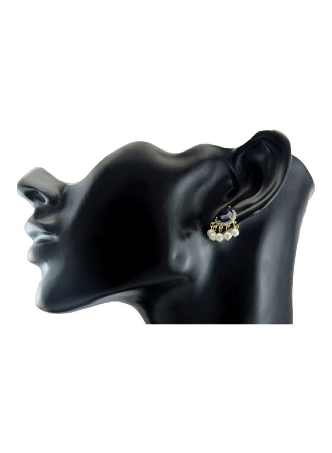 Vera Perla 18 Karat Gold Diamond And Sapphire Studded Earrings  - Image 3