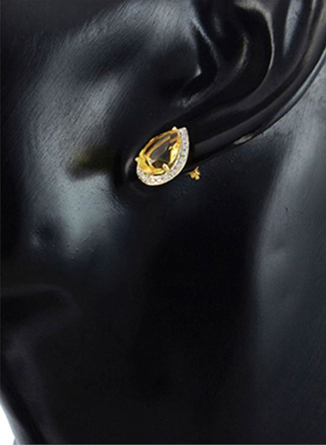 Vera Perla 18 Karat Gold Genuine Diamond Drop Cut Citrine Earrings - Image 3