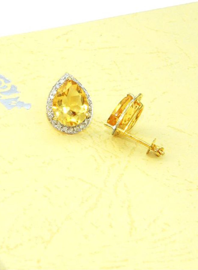 Vera Perla 18 Karat Gold Genuine Diamond Drop Cut Citrine Earrings - Image 4