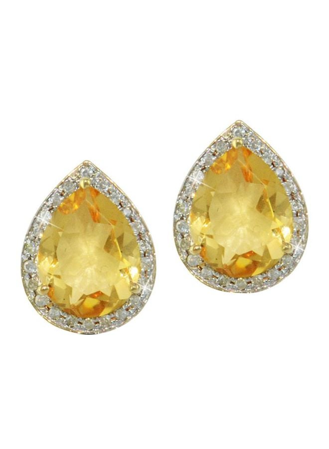Vera Perla 18 Karat Gold Genuine Diamond Drop Cut Citrine Earrings - Image 1