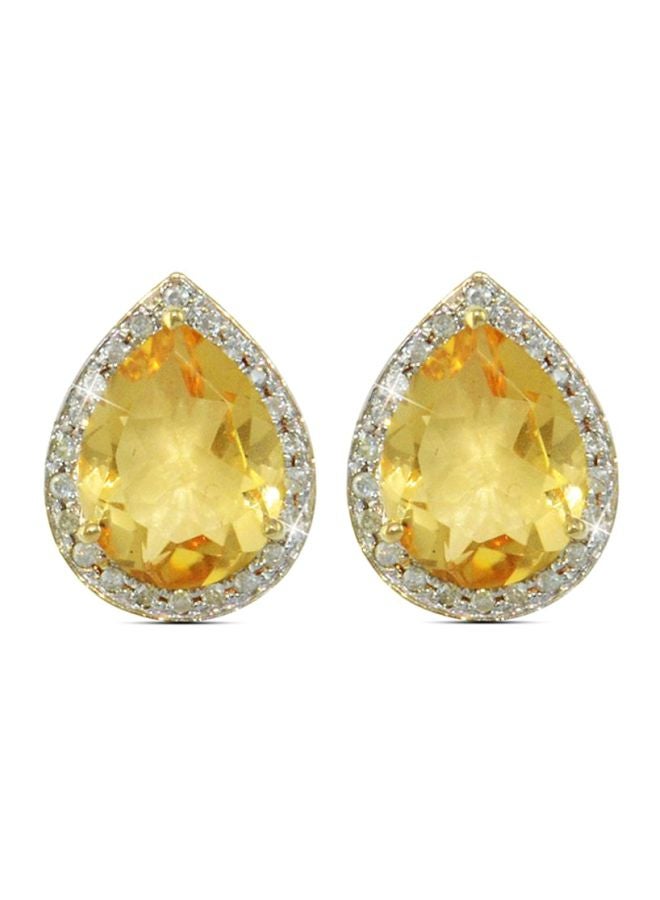 Vera Perla 18 Karat Gold Genuine Diamond Drop Cut Citrine Earrings - Image 2