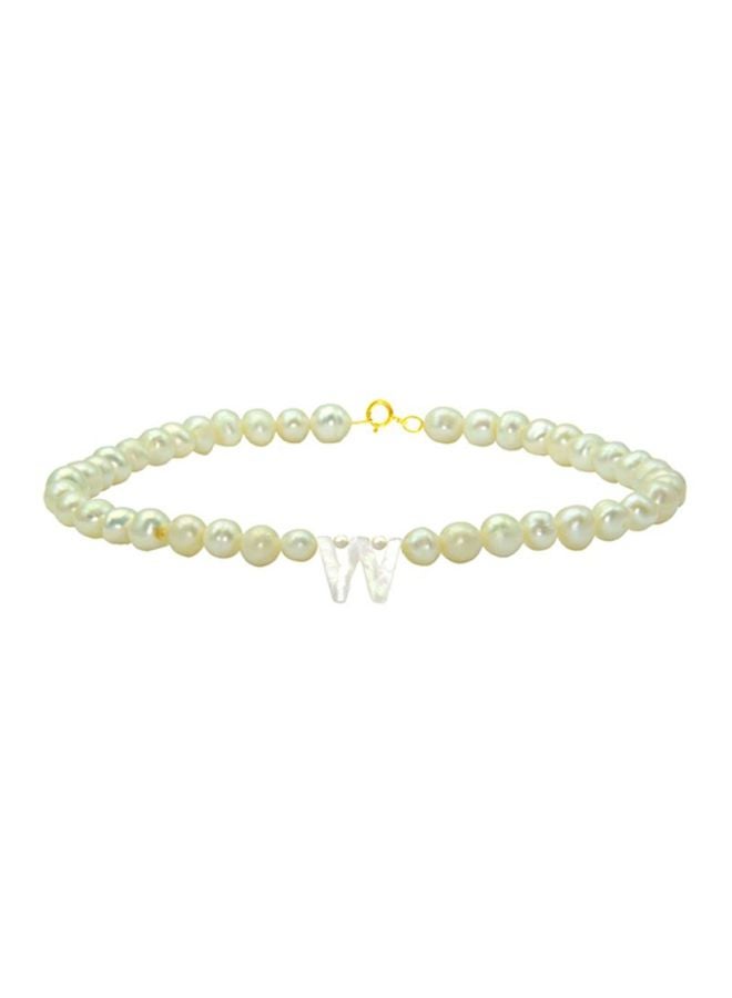 Vera Perla - 18 Karat Gold Pearl Beaded Letter W Bracelet - Image 1