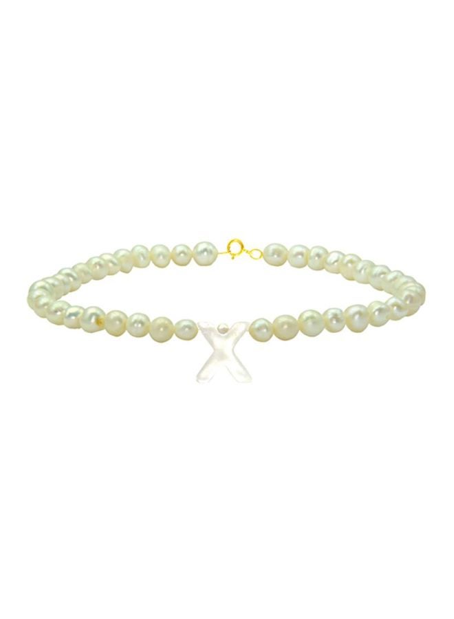18 Karat Gold Pearl Beaded Letter X Bracelet